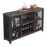 55 Inch Industrial Bar Cabinet, Wine Table for Liquor and Glasses, Sideboard Buffet Cabinet with Wine Rack, Freestanding Farmhouse Wood Coffee Bar Cabinet for Living Room, Home Bar, and Kitchen